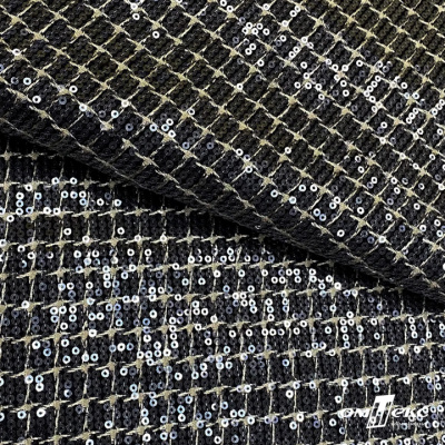 Ткань костюмная с пайетками, 100%полиэстр, 460+/-10 гр/м2, 150см #309 - цв. чёрный - купить в Сочи. Цена 1 203.93 руб.