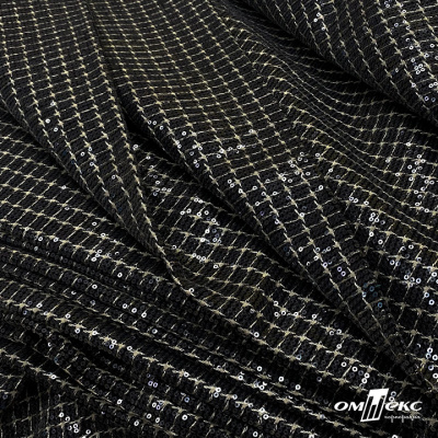 Ткань костюмная с пайетками, 100%полиэстр, 460+/-10 гр/м2, 150см #309 - цв. чёрный - купить в Сочи. Цена 1 203.93 руб.