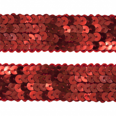 Тесьма с пайетками 3, шир. 20 мм/уп. 25+/-1 м, цвет красный - купить в Сочи. Цена: 778.19 руб.