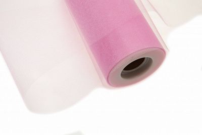 Фатин блестящий в шпульках 16-14, 12 гр/м2, шир. 15 см (в нам. 25+/-1 м), цвет розовый - купить в Сочи. Цена: 107.52 руб.