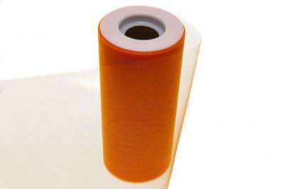 Фатин в шпульках 16-127, 10 гр/м2, шир. 15 см (в нам. 25+/-1 м), цвет оранжевый - купить в Сочи. Цена: 100.69 руб.
